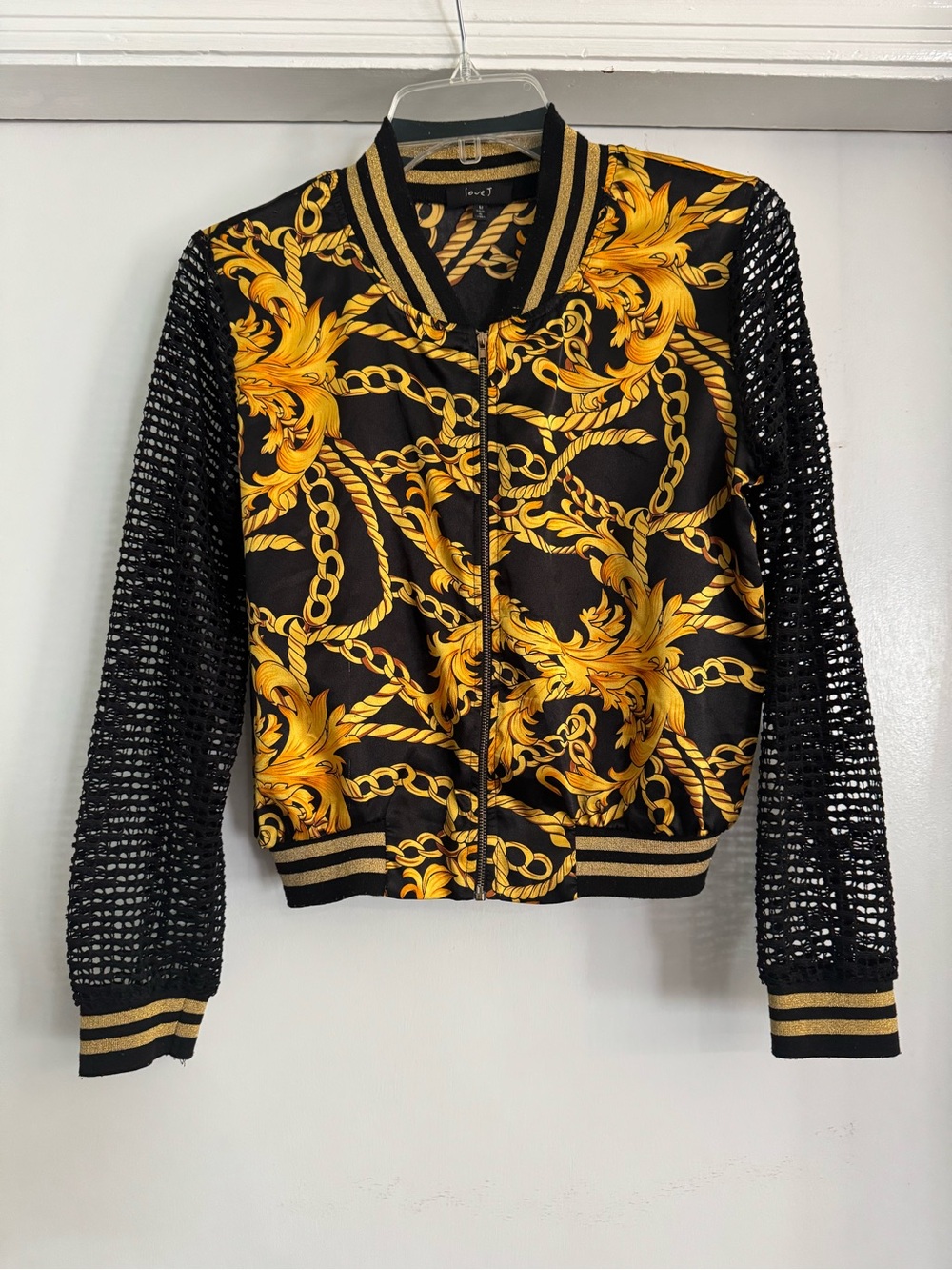 Love J Versace style printed jacket with mesh sleeves